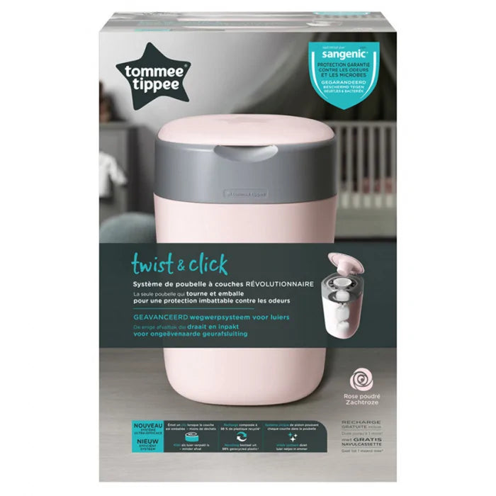 Tommee Tippee Poubelle à couches Anti-Odeur Twist & Click - Rose